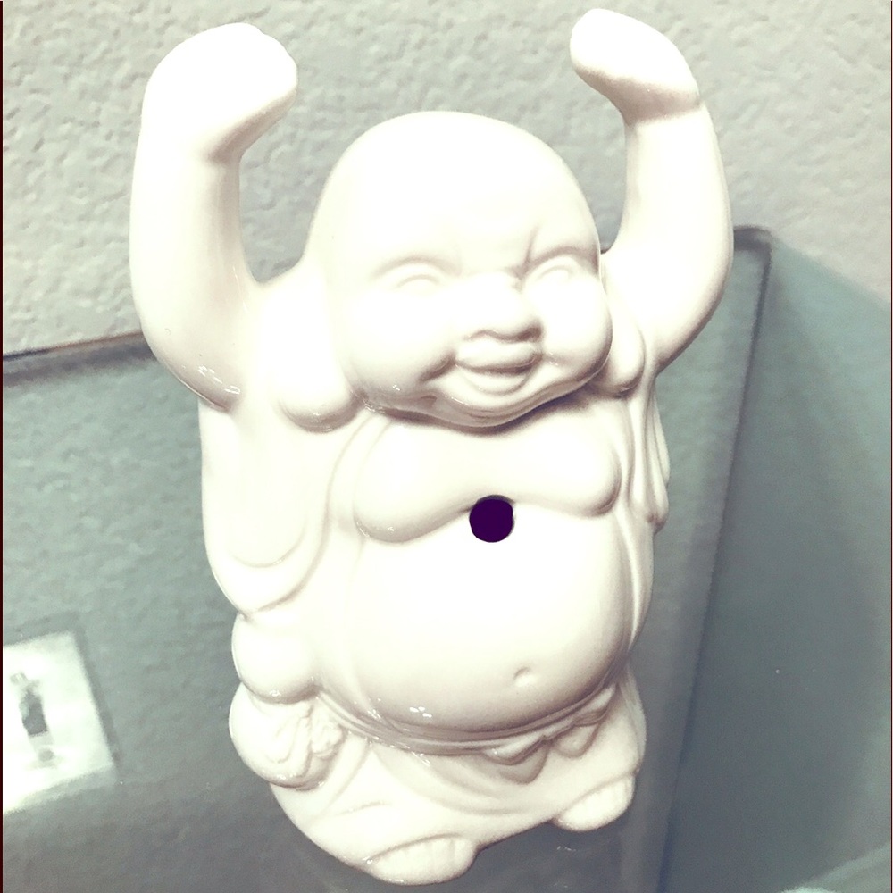 7” White Ceramic Shiny Decorative Buddha